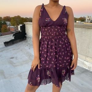 Anna sui dark purple floral silk dress